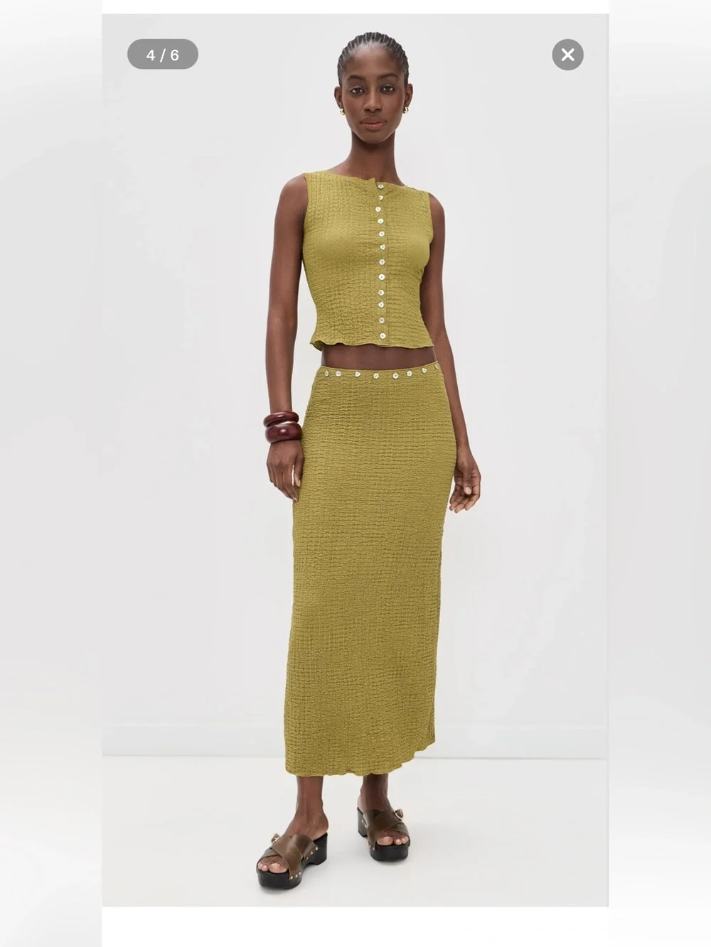 NWT Lisa Says Gah Olive Textured Button Top & Sammy Maxi Skirt Set M - Picture 9 of 10